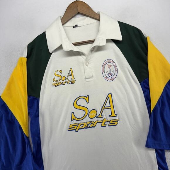 Vintage American Cricket League Shirt mens Large White New York Rugby Collar y2k - Picture 2 of 10